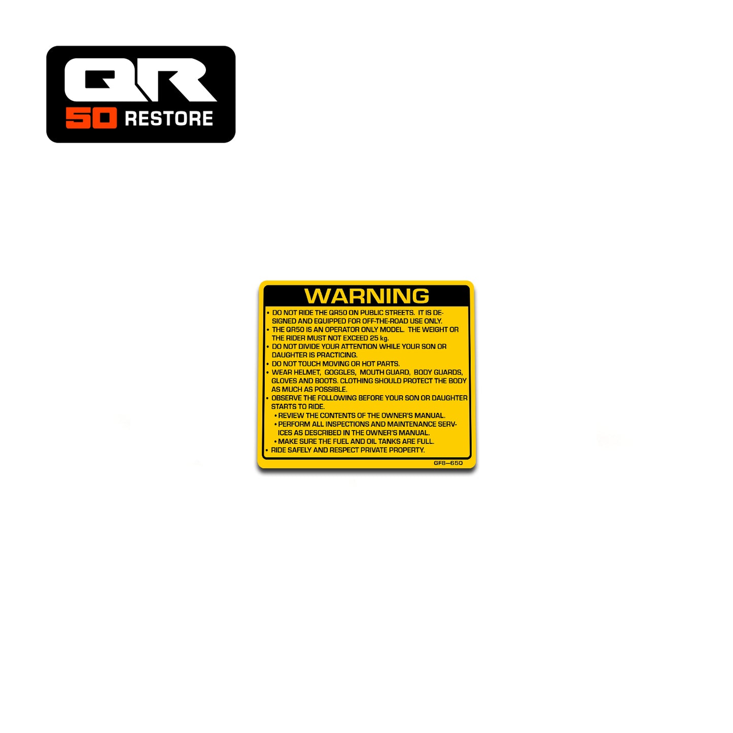 I11-1 - Sticker "WARNING" HONDA QR 50 1983 à 1994